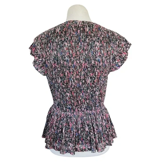 Anthropologie Dionne Metallic Floral Blouse Pleated Wrap Top Multicolor XS - Picture 5 of 9